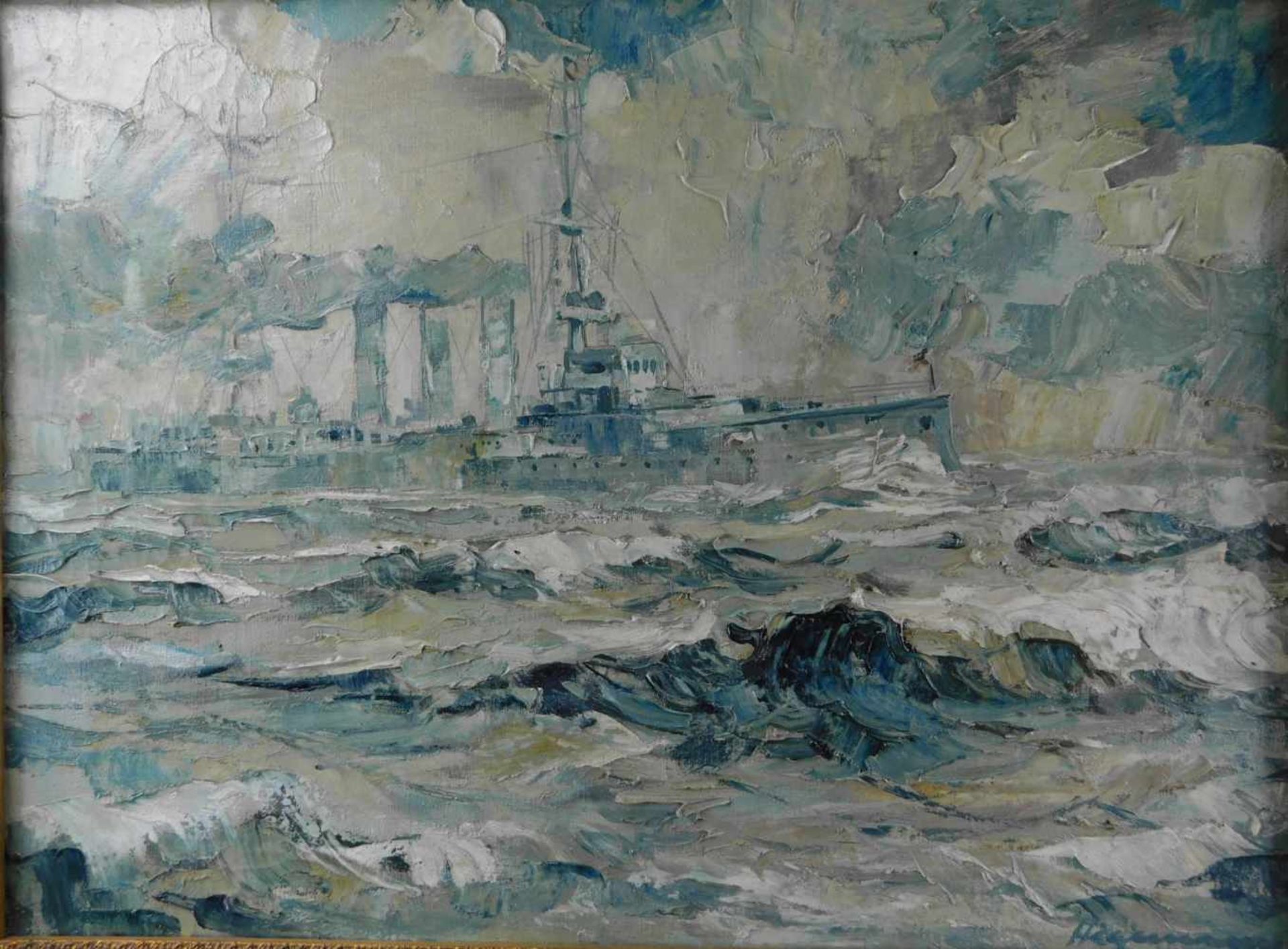Hegemann, Schlachtschiff auf hoher See, Gemälde Öl auf Leinwand, Mitte 20. Jhdt., m.R. - Image 2 of 5
