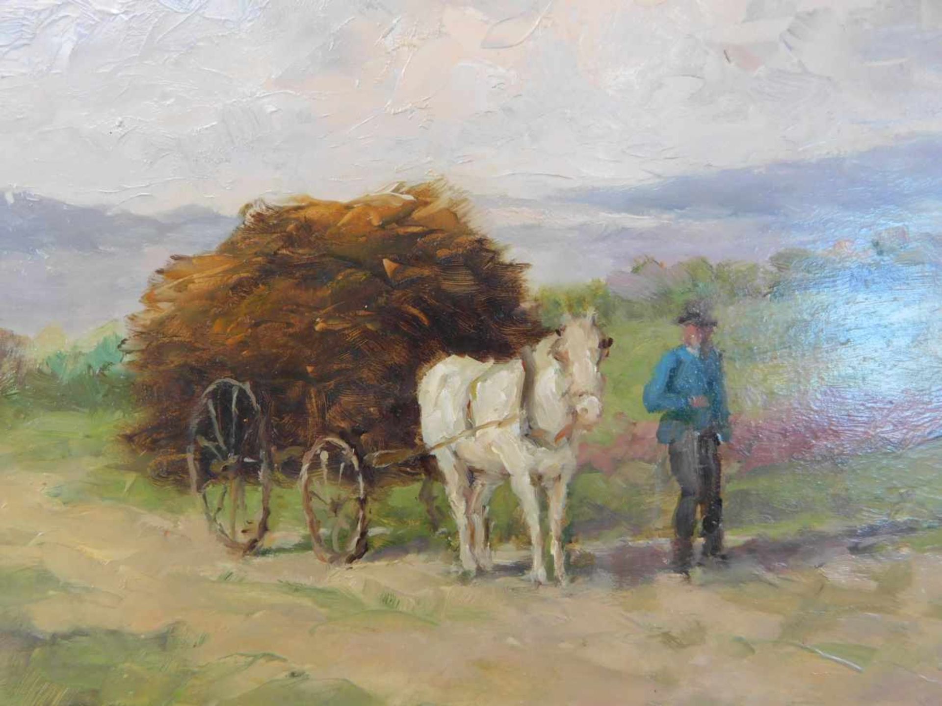 Josef Helmut Schilhabel, (*1896-1970), Öl auf Platte, "Bauer mit Pferdekarren", signiert unten - Image 4 of 5