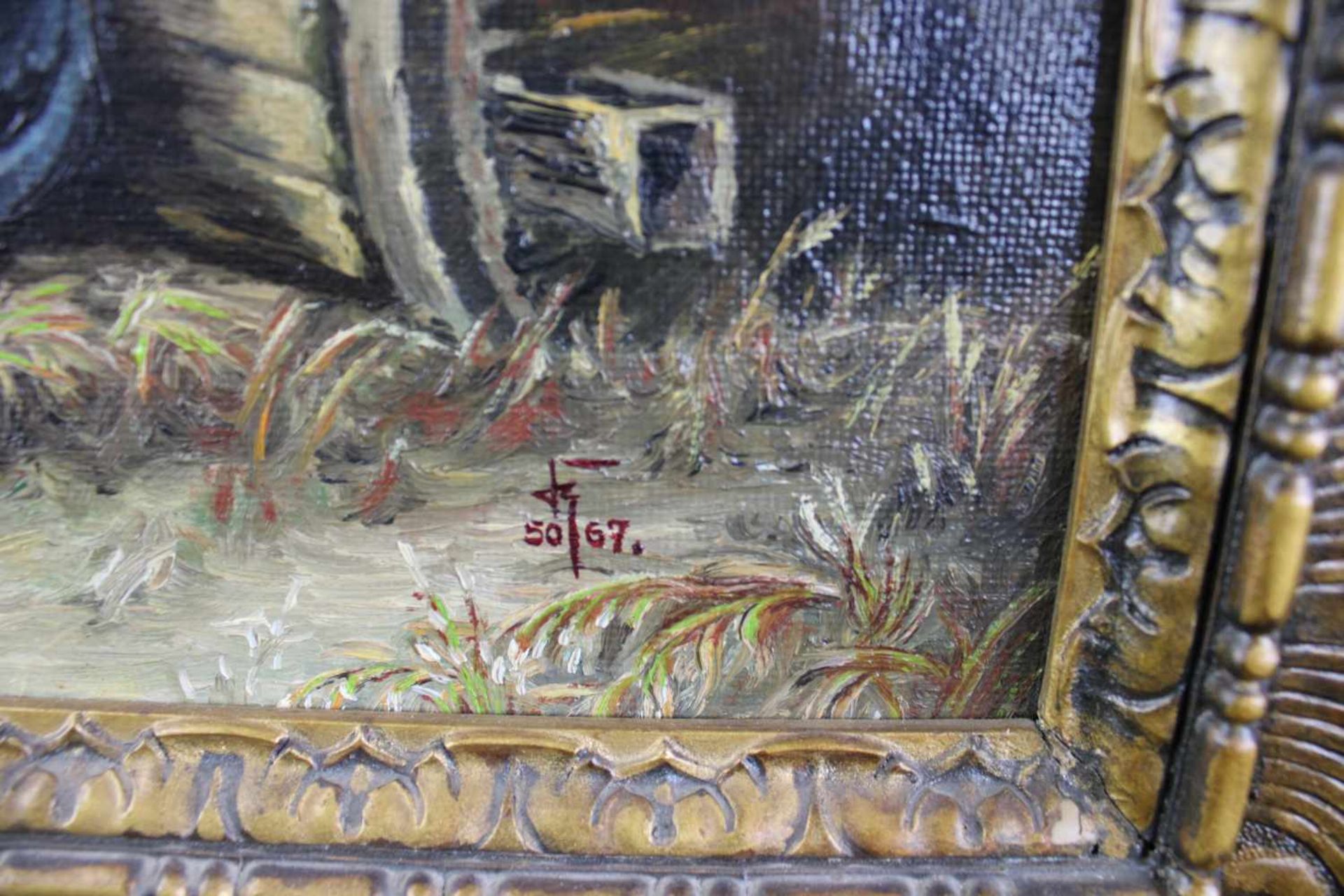 Unbek. Künstler/Kopist,, "Der Alte Fritz bei der Rast", Gemälde Öl auf Leinwand, monogr. FK (19) - Bild 4 aus 5