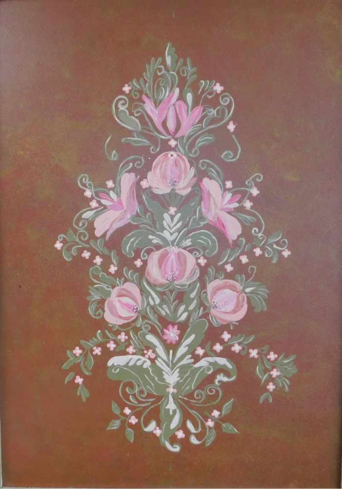 Unbek. Künstler, Stillleben, Blumenornament, Öl auf Platte, m.R., Maße ohne Rahmen 70 x 50 cm - Bild 2 aus 3