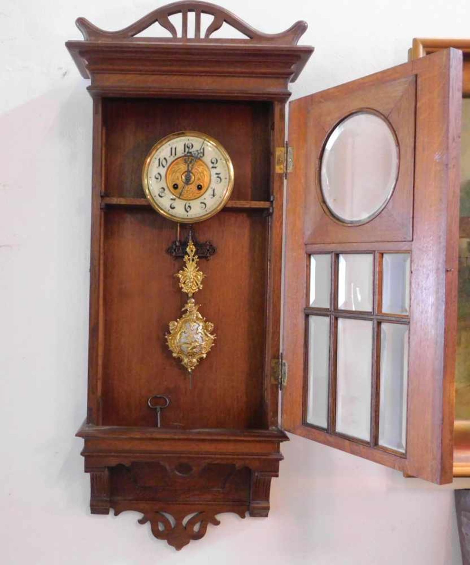 Großer Regulator, Eiche, Jugendstil um 1900, Glockengong, Uhrwerk punziert B.P. Patent und - Bild 2 aus 7
