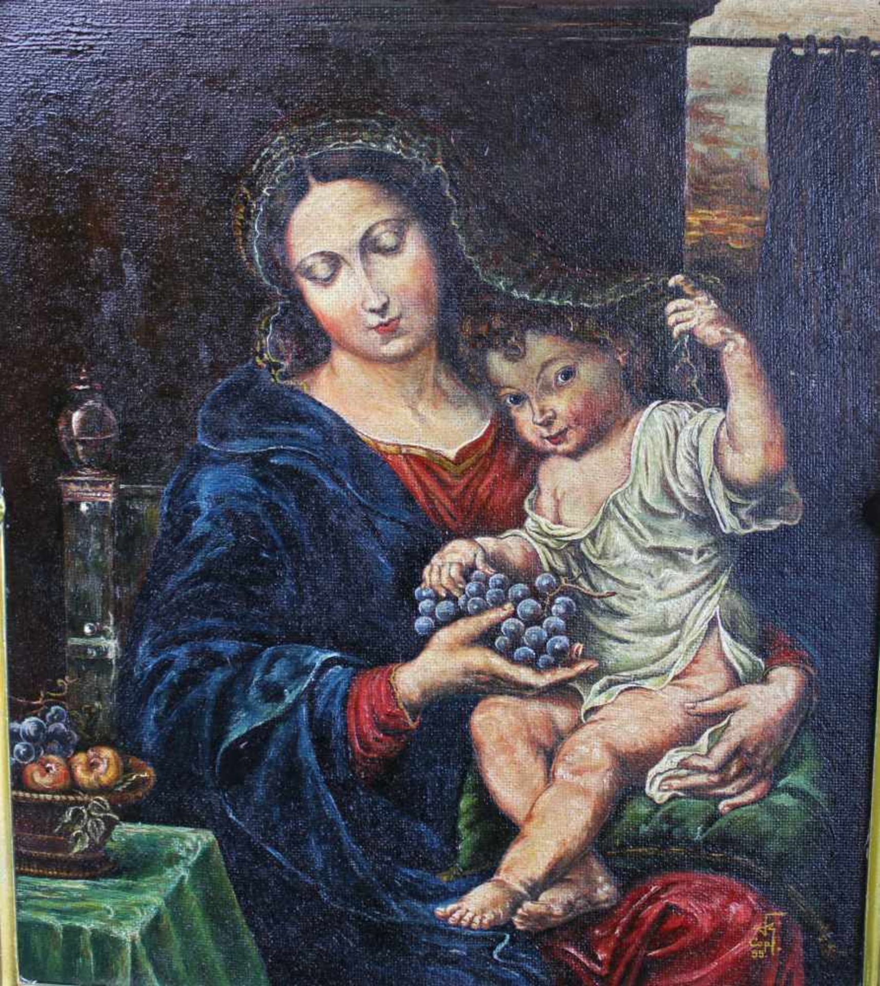 Unbek. Künstler/Kopist, Madonna, Öl auf Platte, monogr. FK (19) 55, m.R. - Image 2 of 4