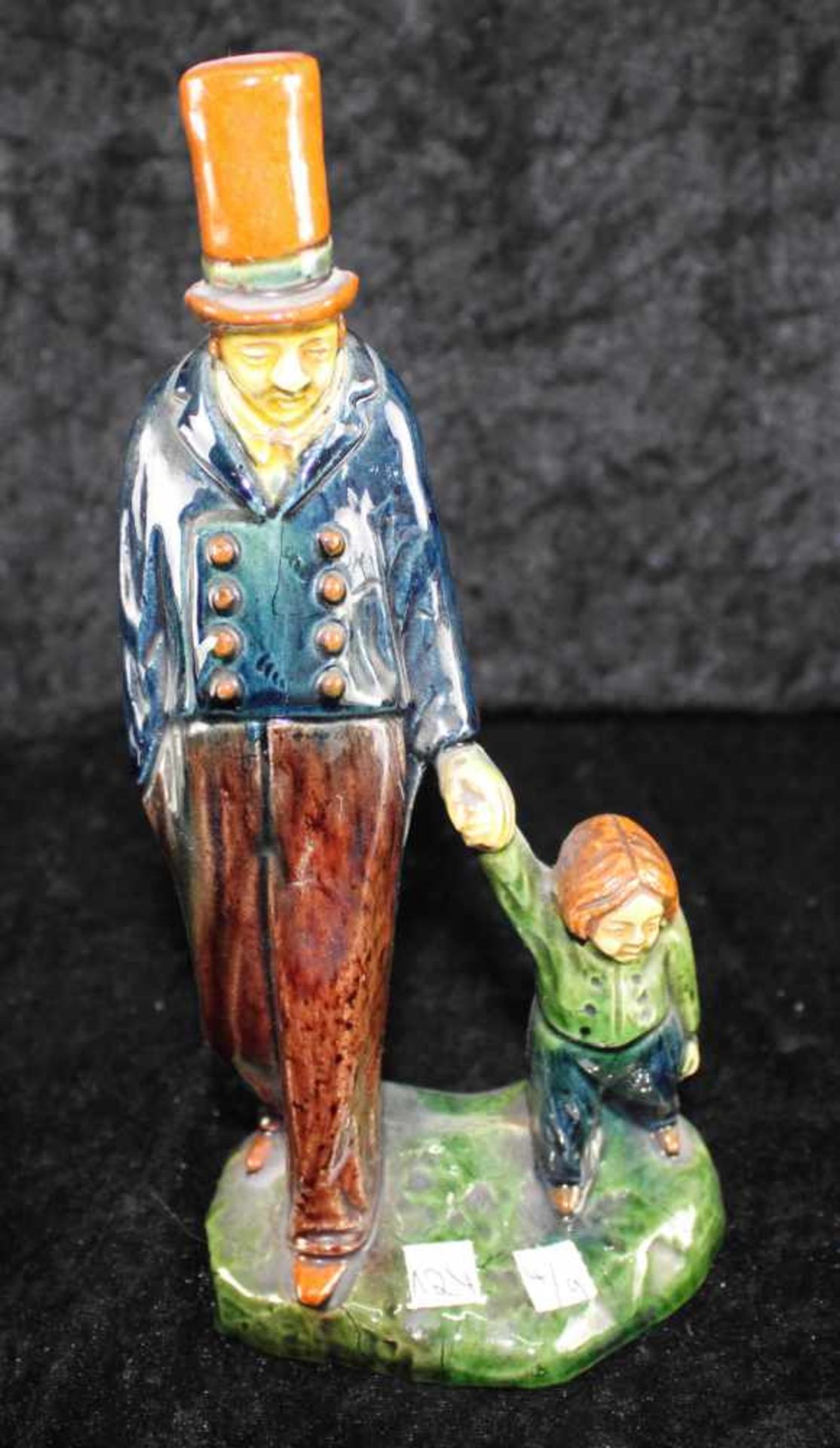 Flämische Keramik, Vlaams Aardewerk, "Vater mit Sohn", ca.1925, Kopf geklebt