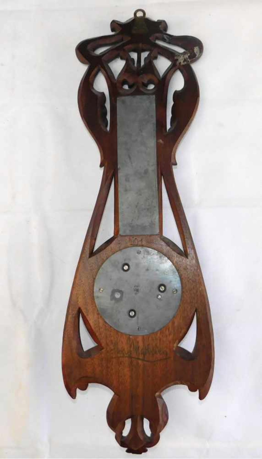 Barometer Thermometer Jugendstil, deutsch um 1900, Eiche, florale Schnitzereien, Friedr. Lennartz, - Bild 3 aus 3