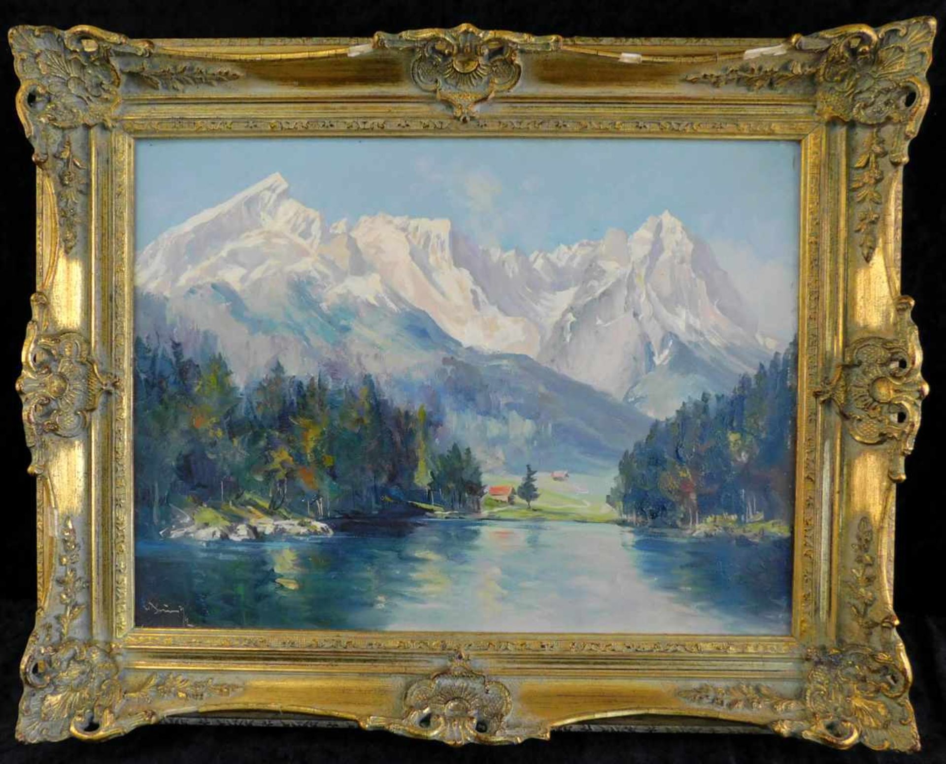 Willy Neumayer, *1912-91, Rießersee bei Garmisch-Partenkirchen, Öl auf Platte, m.R.