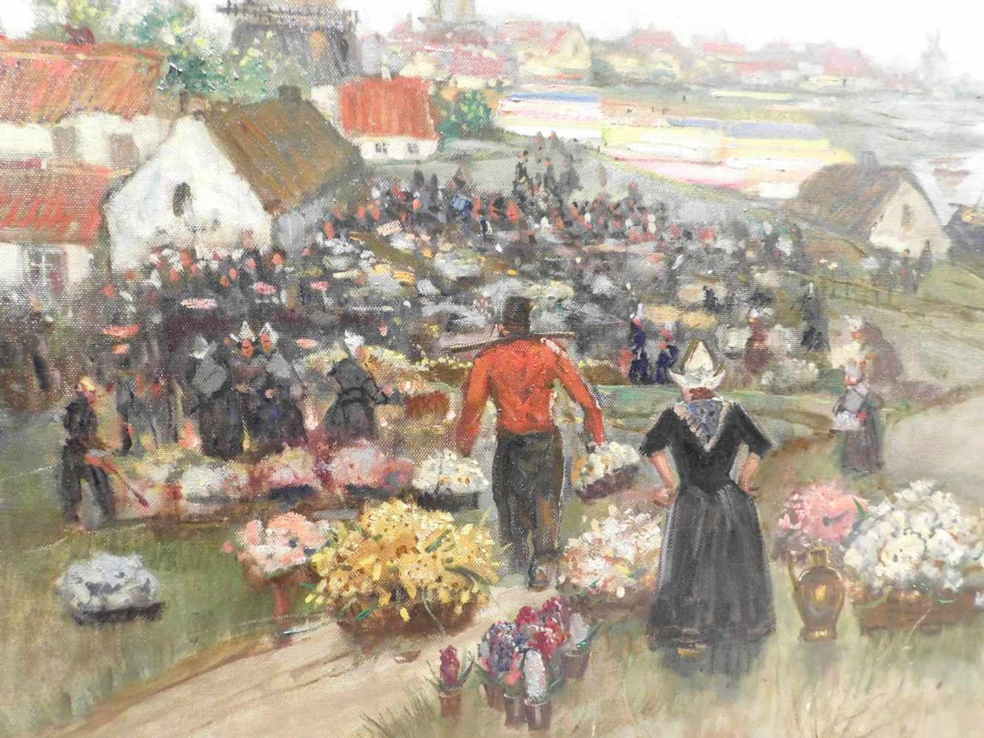 Klaus Clausmeyer, 1887 Düsseldorf - 1968 Düsseldorf, Holländischer Blumenmarkt, Öl auf Leinwand, m. - Bild 3 aus 8