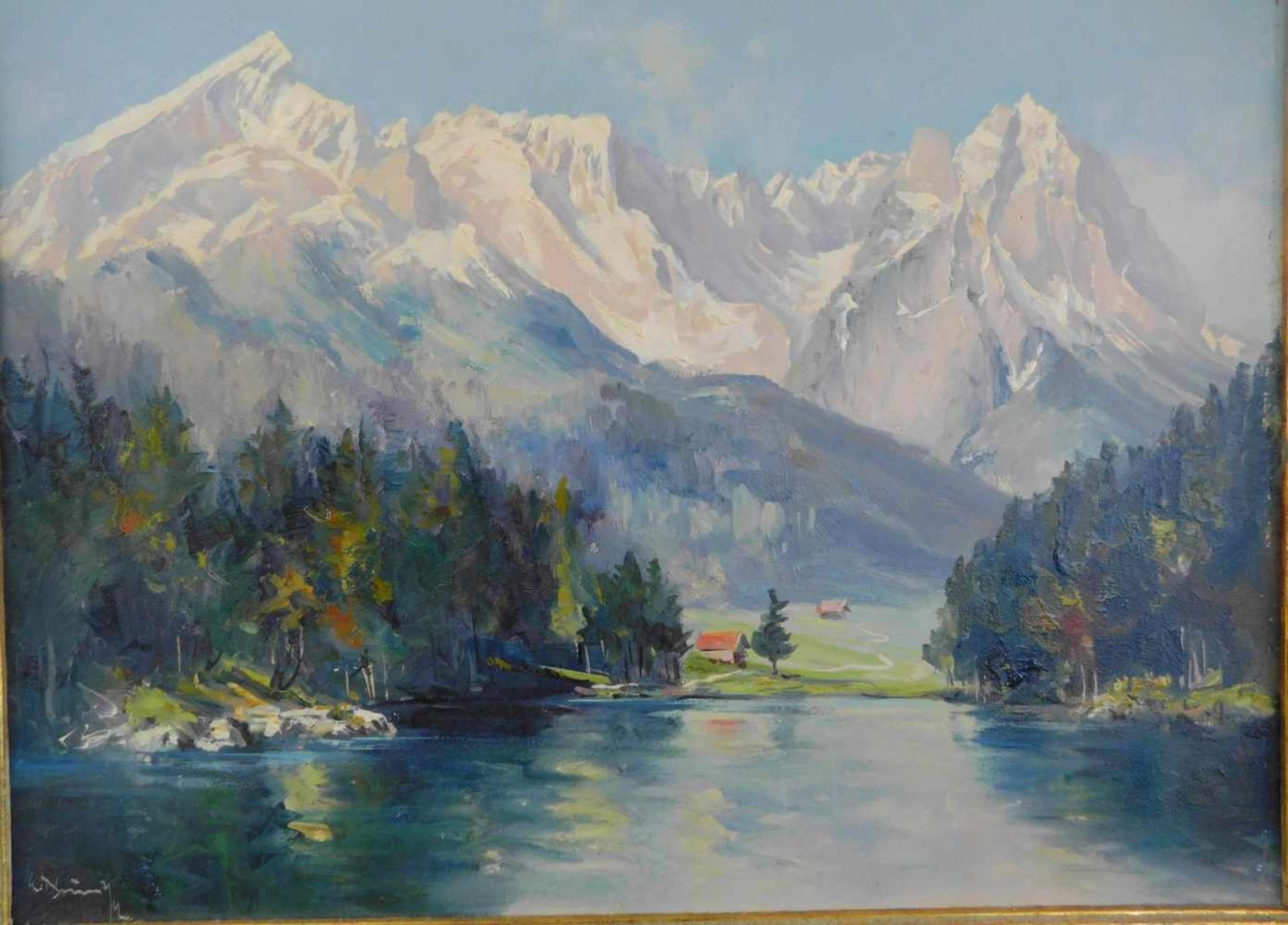 Willy Neumayer, *1912-91, Rießersee bei Garmisch-Partenkirchen, Öl auf Platte, m.R. - Bild 2 aus 7