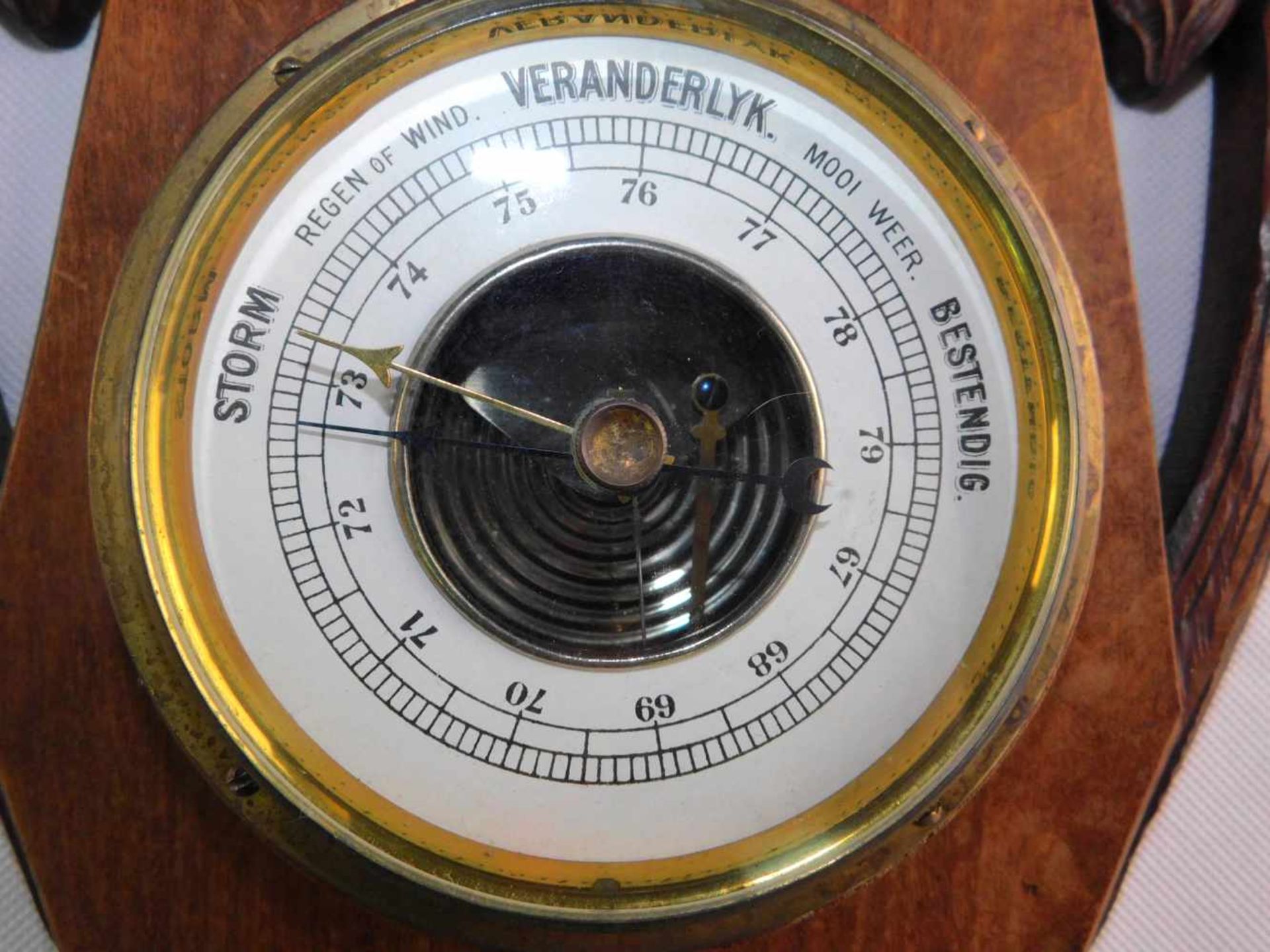 Barometer Thermometer Jugendstil, niederl. um 1900, florale Schnitzereien, Korff´s Cacao, - Bild 2 aus 3