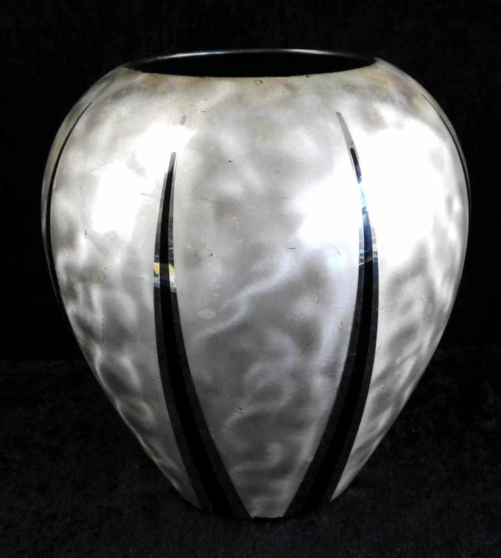 Vase WMF IKORA Germany silverplat, Metall versilbert, Entwurf ca. 1936, Streifendekor Boden