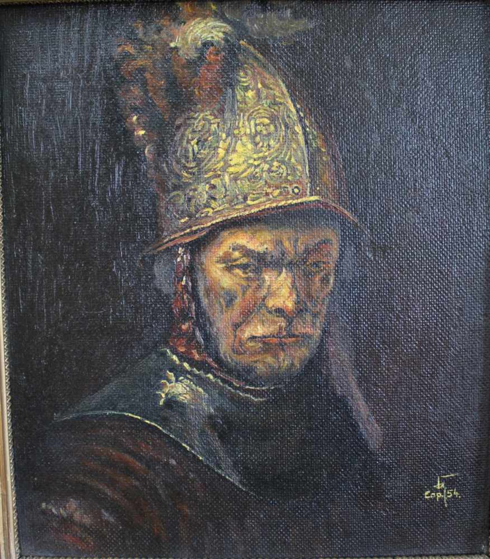 Unbek. Künstler/ Kopist, Mann mit Goldhelm nach Rembrandt,, Öl auf Platte, monogr. FK (19)54, m.R. - Image 2 of 4