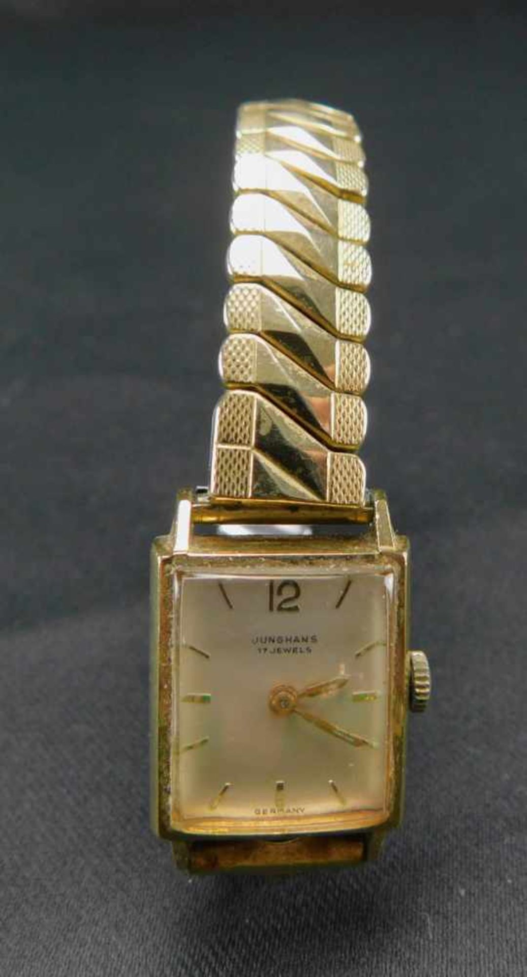 Junghans Damenuhr, vergoldet, Mitte 20. Jhdt., Elasto-Fix Armband, Handaufzug - Bild 5 aus 5