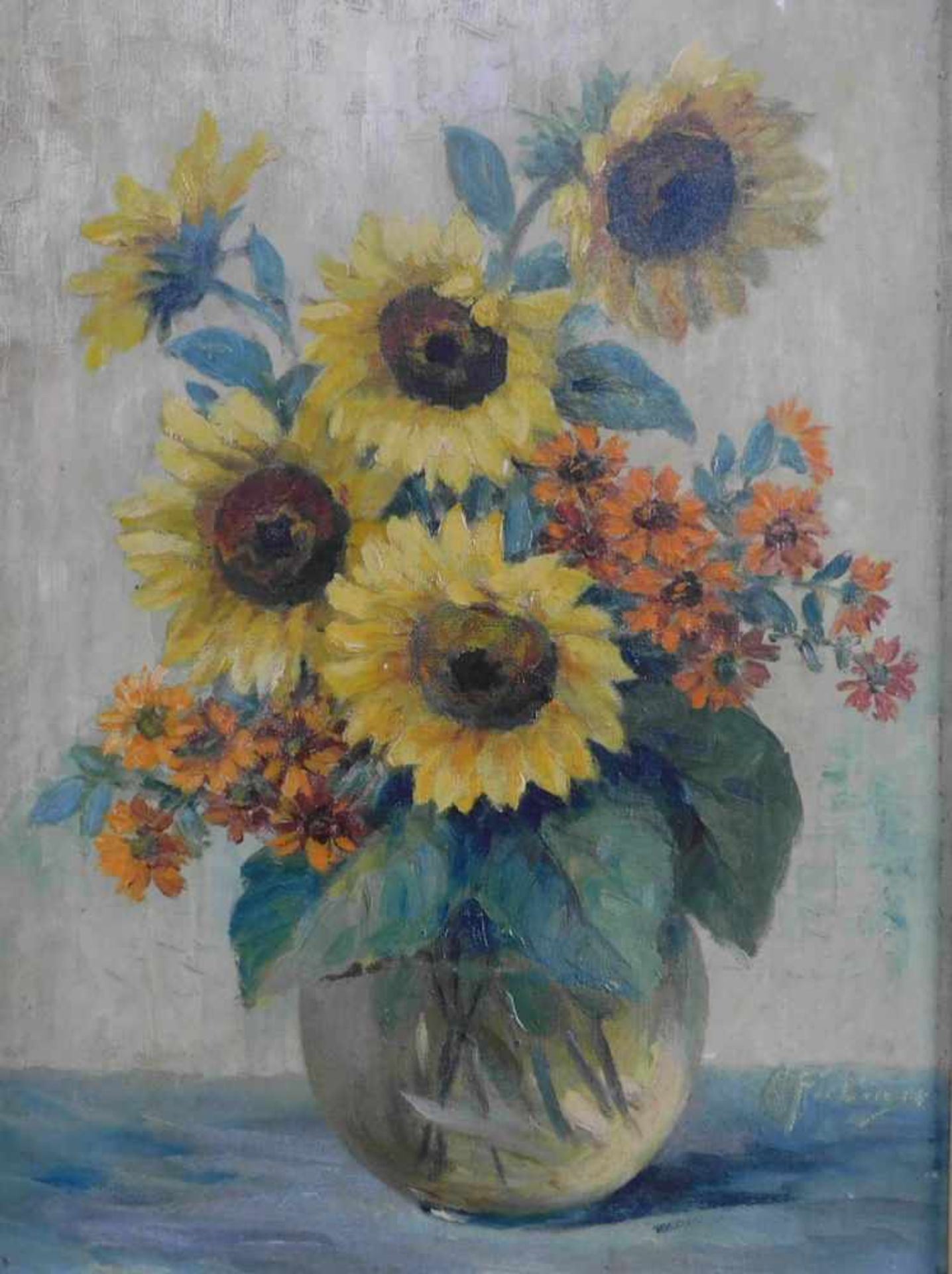 Albert Fiebiger 1869 Bärenstein - ?, Deutschland, "Sonnenblumen in Vase" m.R., unten rechts - Bild 2 aus 4