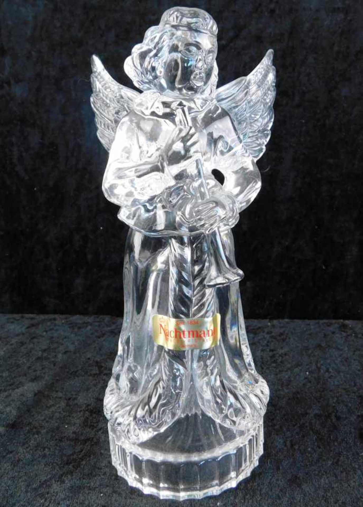 Engelsfigur m. Trompete, Bleikristall Nachtmann, Mitte 20. Jhdt., Höhe ca. 20 cm, Ø Fuß 7,5 cm