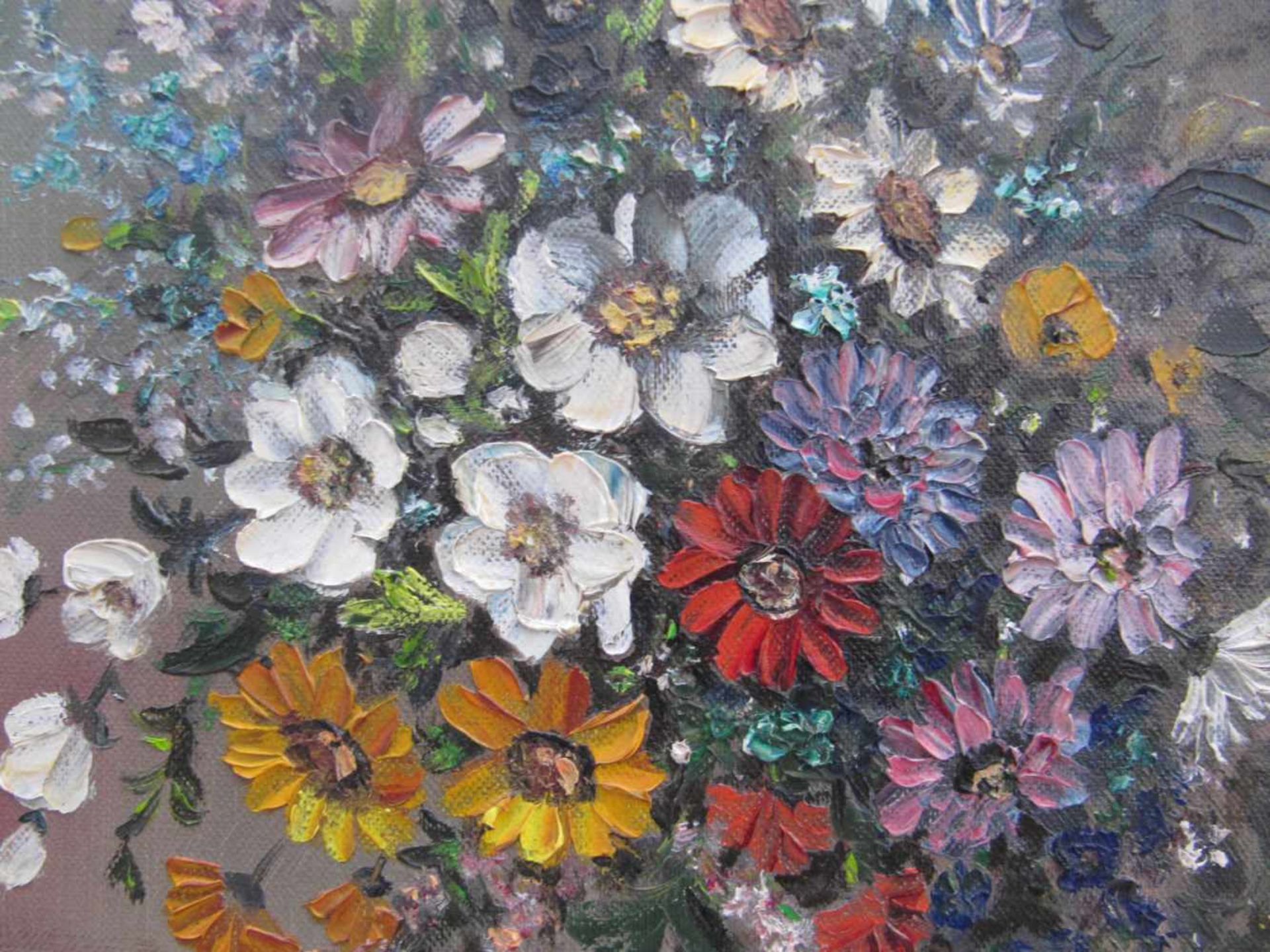 M. Poorts, Stillleben, Wildblumen in Vase, Öl auf Leinwand, signiert, m.R. - Bild 3 aus 6