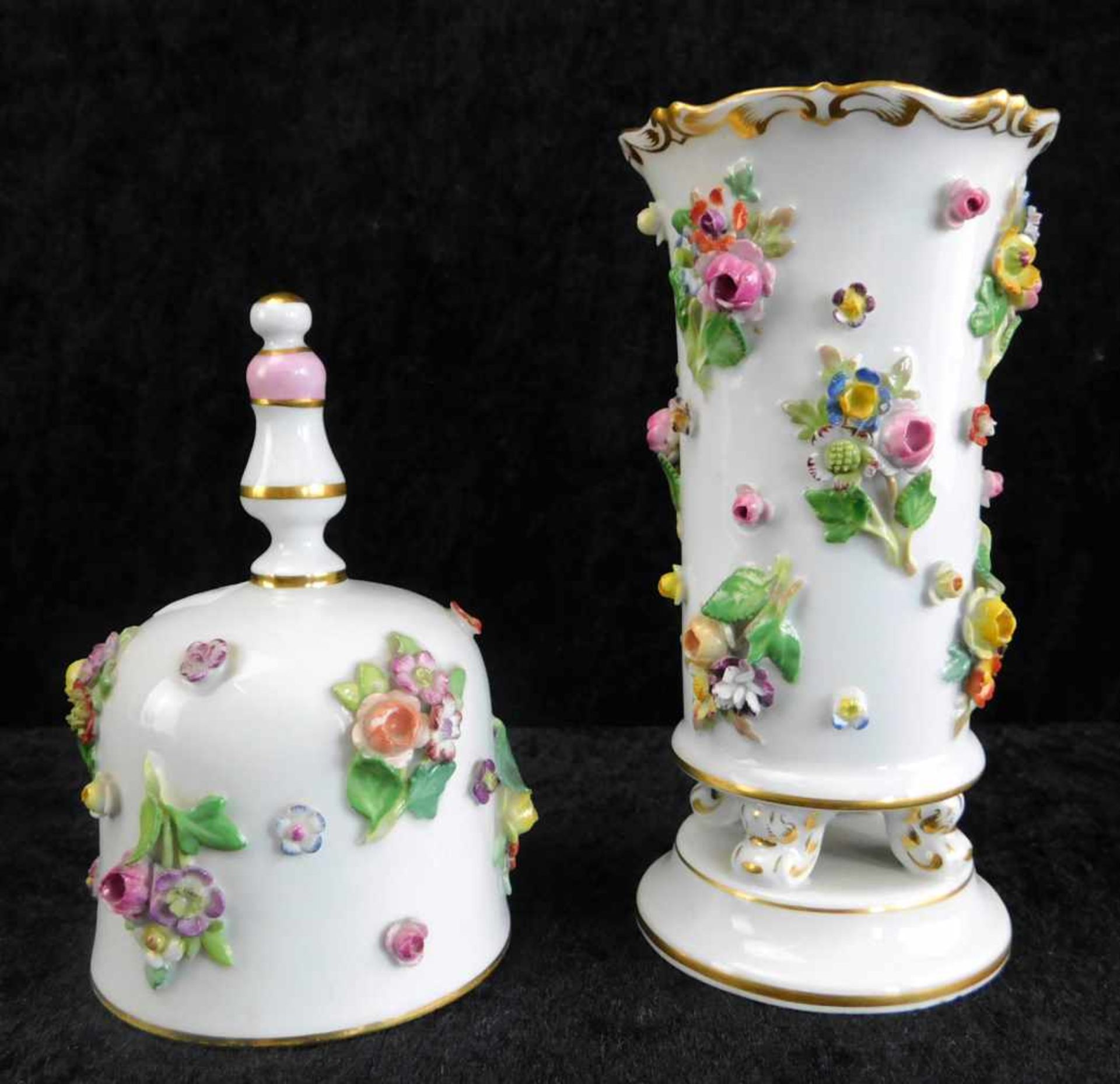 Meissen Schwertermarke, Set 2 Teile, Vase und Glocke, 1. H.20.Jhdt., Knaufzeit, Goldrand und - Image 2 of 3