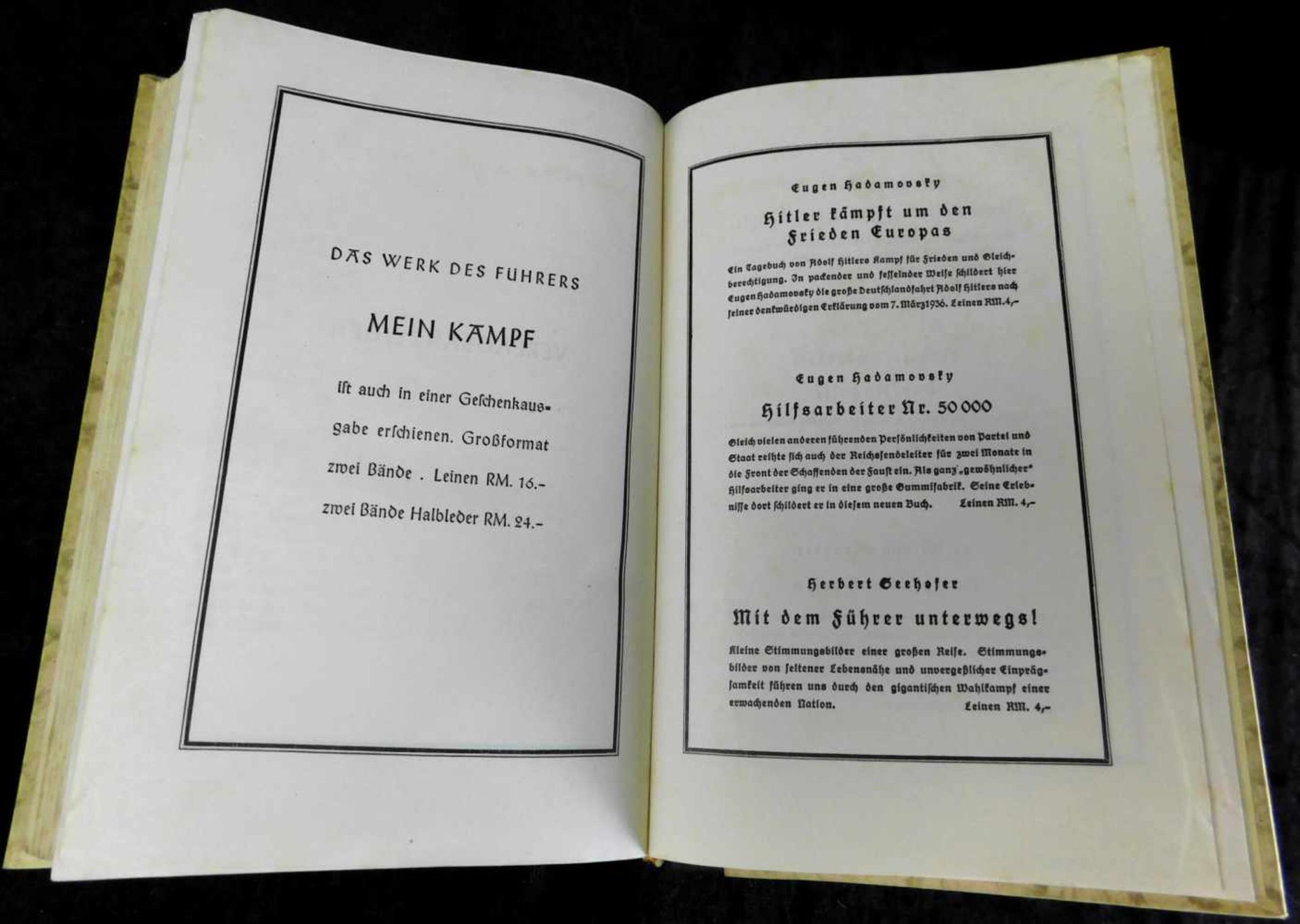 Mein Kampf, Adolf Hitler, Hochzeitsausgabe, 1938, Lederbuchrücken schwarz m. goldfarb. Beschriftung, - Image 8 of 8