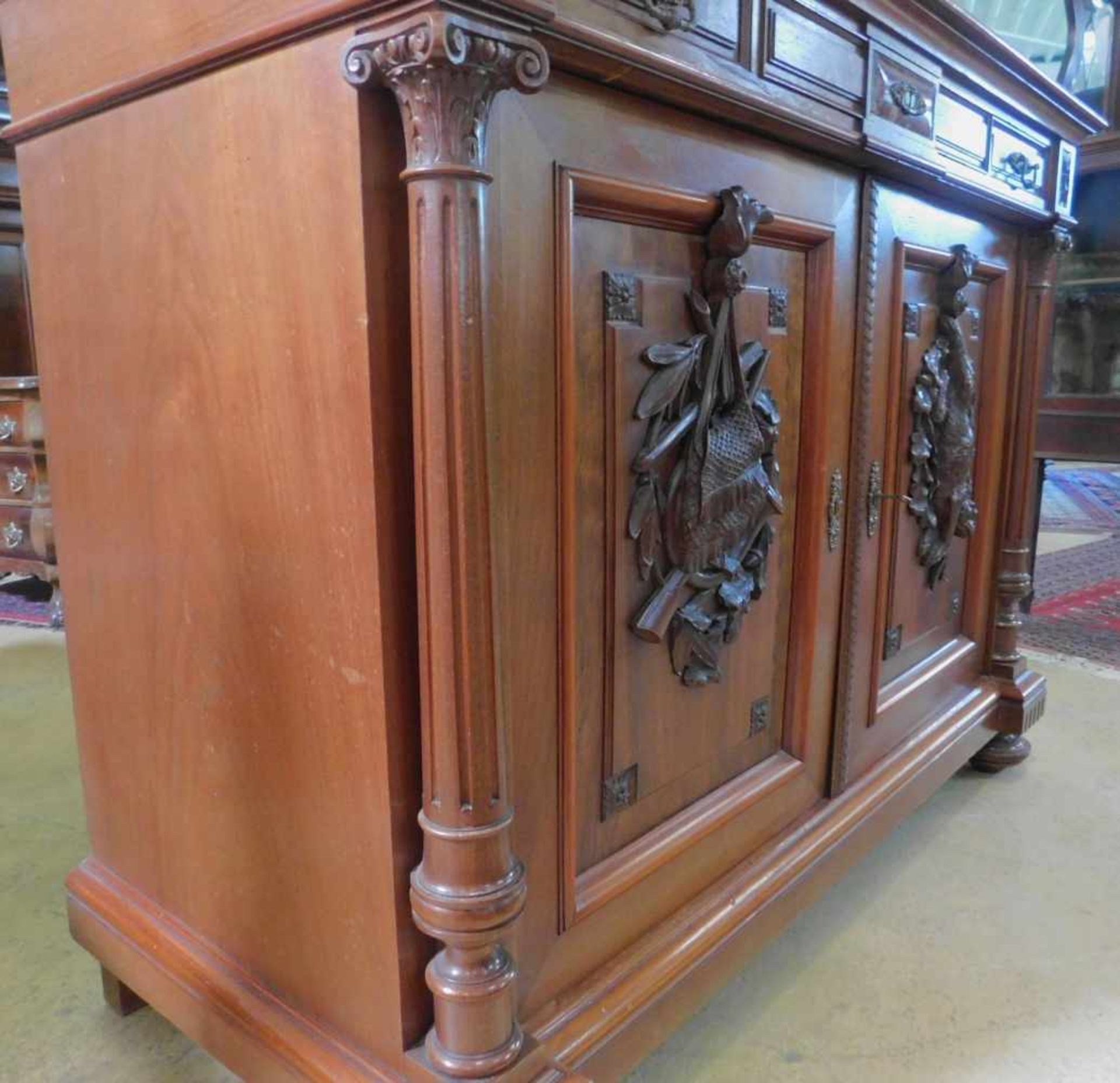 Aufsatzbuffet, Frankreich, Nussbaum um 1880, Jagdschrank - Bild 5 aus 7