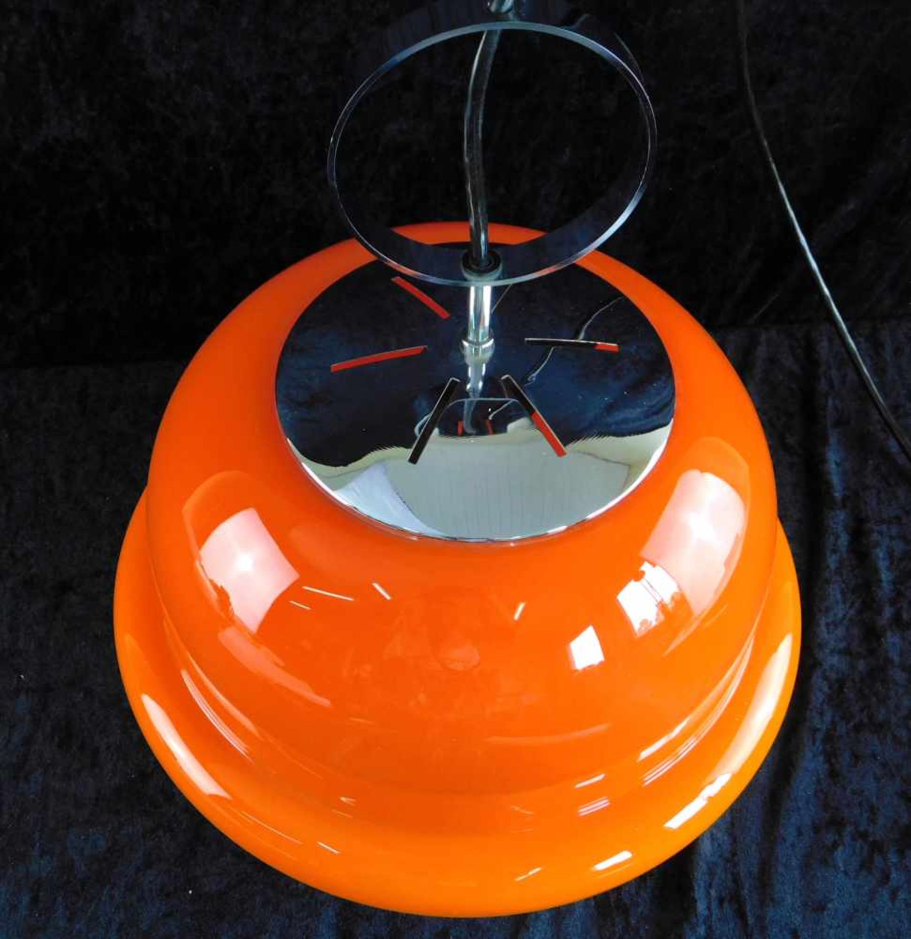 Lampe Design 1970er Jahre, LIMBURG P389, Hängelampe, Glasschirm dickwandig orange glänzend, innen - Bild 4 aus 4
