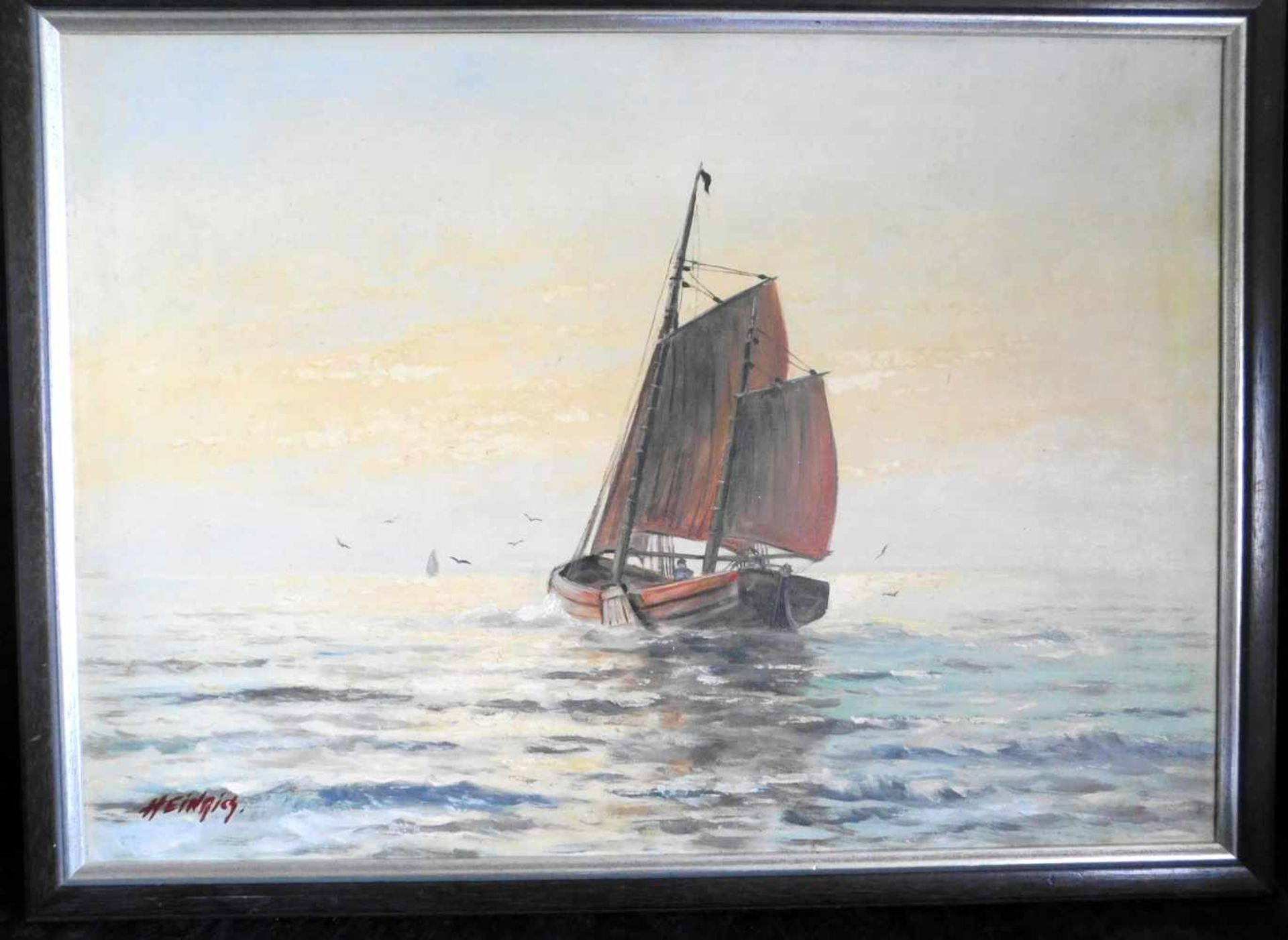 Heinrich, Maler XX., Segelboot auf ruhiger See, Öl auf Leinwand, signiert unten links, m.R. - Image 2 of 5