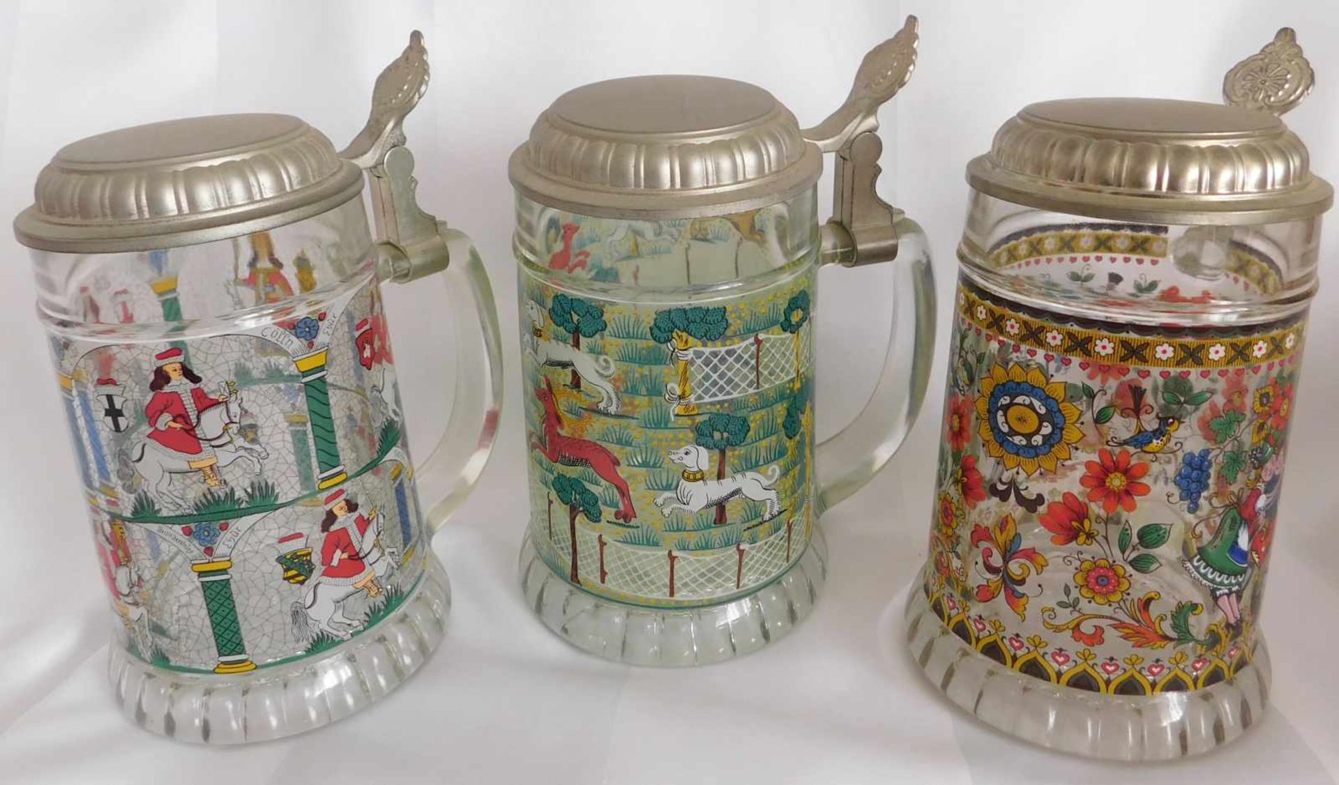 Sammlerkrüge, Bierkrüge Konvolut 13 Stück, Keramik und Glas mit Zinndeckel - Image 5 of 8