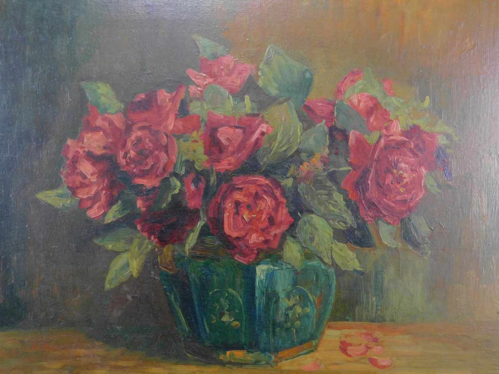 Stillleben "Rosen in Vase" m.R., unten rechts signiert, 20. Jhdt. - Image 2 of 4