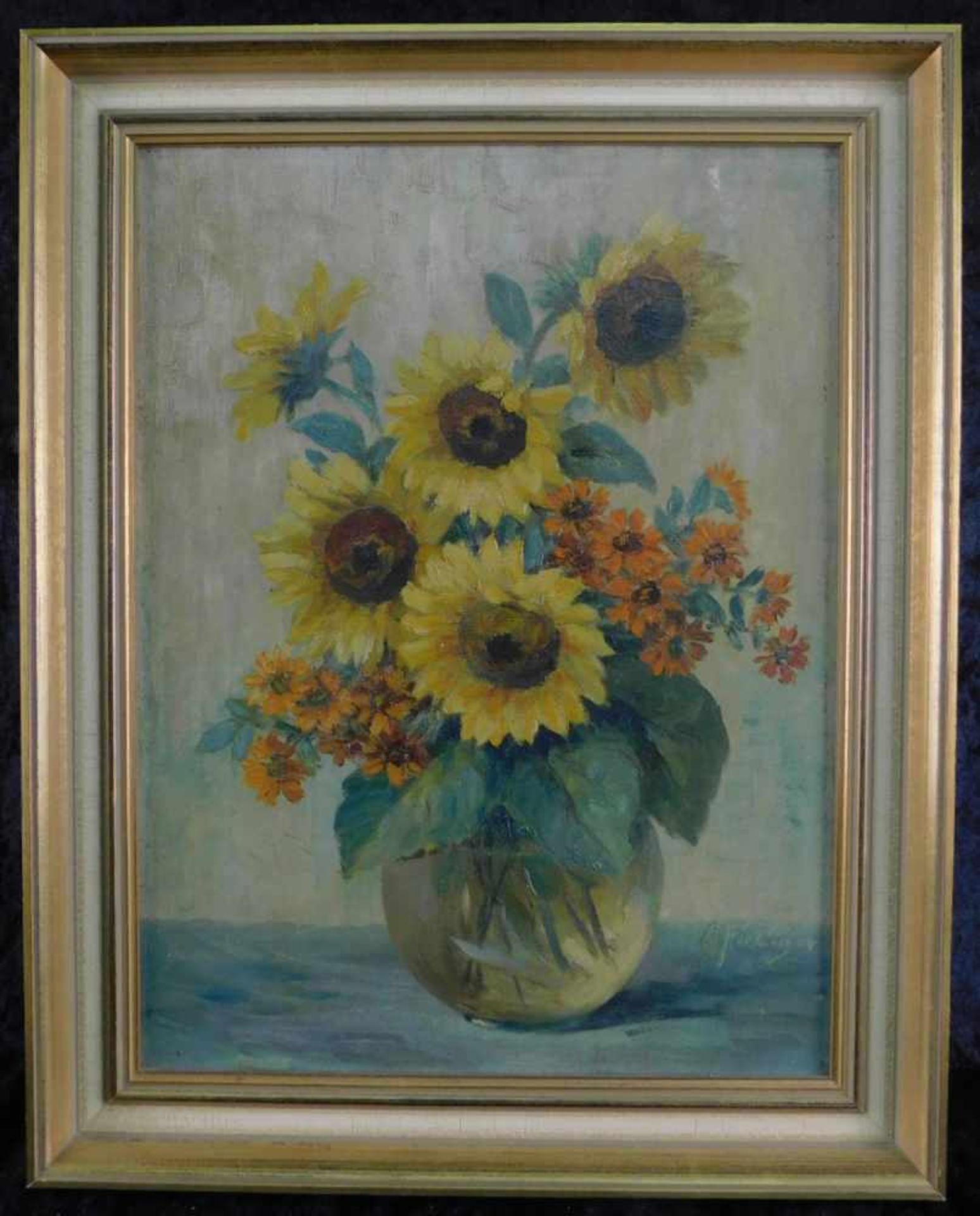 Albert Fiebiger 1869 Bärenstein - ?, Deutschland, "Sonnenblumen in Vase" m.R., unten rechts