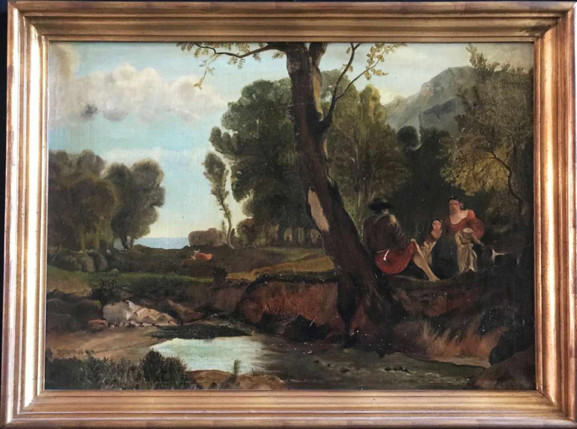 Barthélémy MENN (1815-1893) zugeschr., Landschaft mit Figurengruppe, bez. B. Menn, Öl/Lwd, 48 x 70 - Bild 3 aus 4