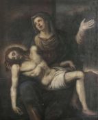 Unbekannter Künstler, 18. Jh., Pietà: In fahlem Licht die klagende Mutter Gottes mit dem Leichnam