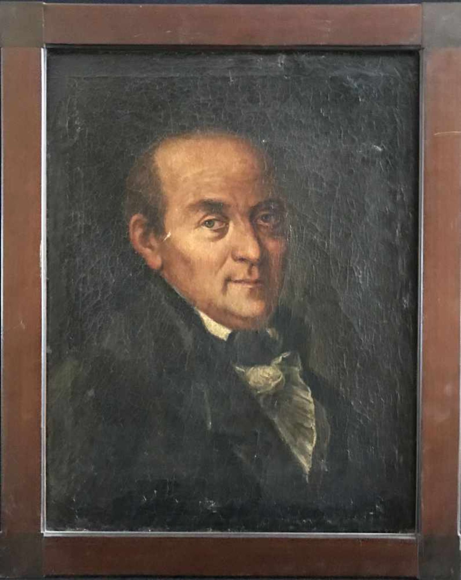 Unbekannter Künstler, 19. Jh., Biedermeier, Portrait eines Herrn in mittlerem Alter vor dunklem - Bild 3 aus 3