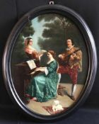 Unbekannter Künstler, 19. Jh., idyllische Szene mit zwei musizierenden Damen sowie einem Herren,