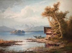 Hans Wagner, Landschaft mit See und Bergen, signiert, Öl/Lwd, 60 x 80 cm