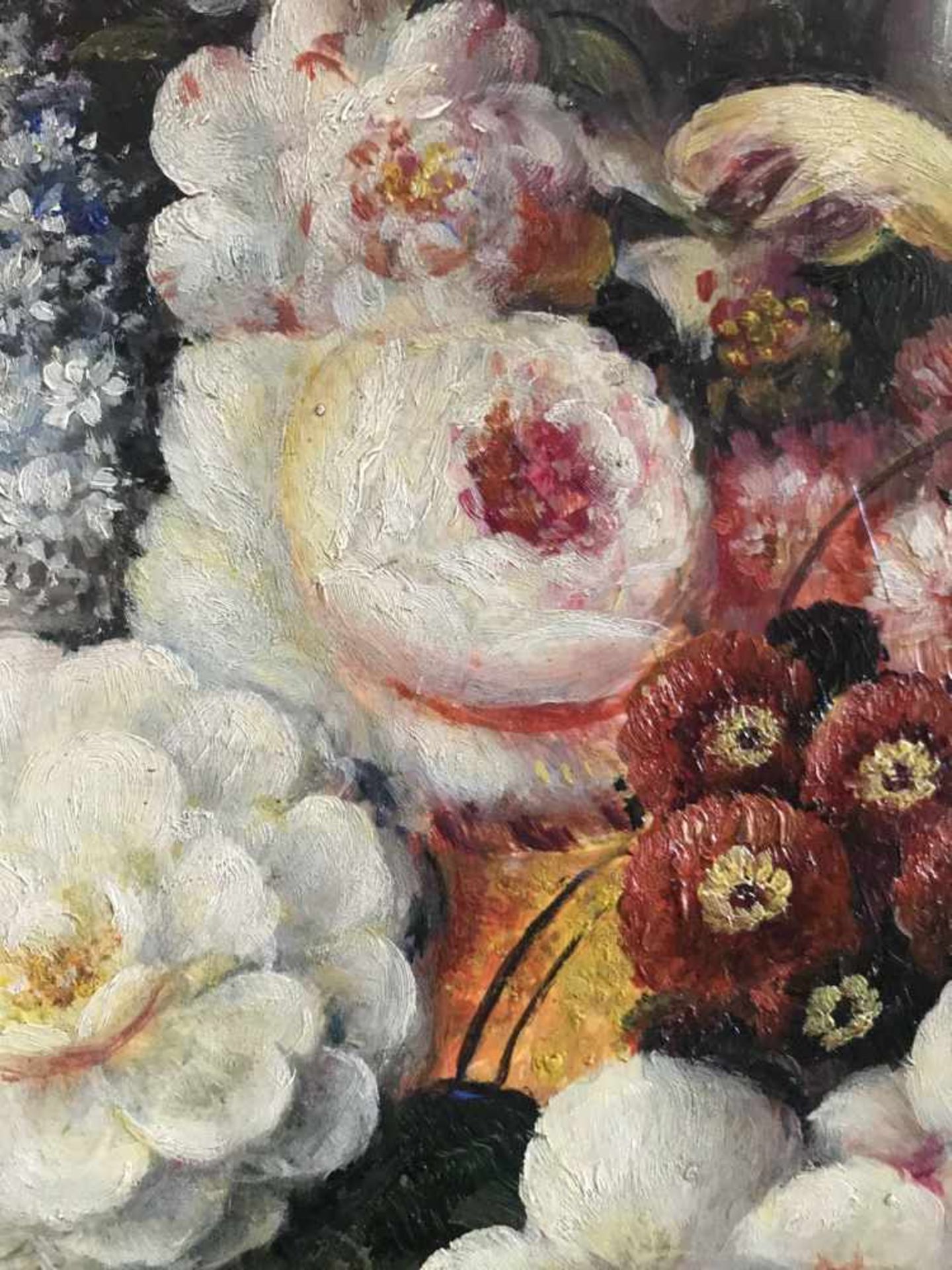 Unbekannter Künstler, Blumenstilleben: Blumenstrauß mit Rosen, Kaiserkronen, Tulpen etc. in einer - Image 3 of 5