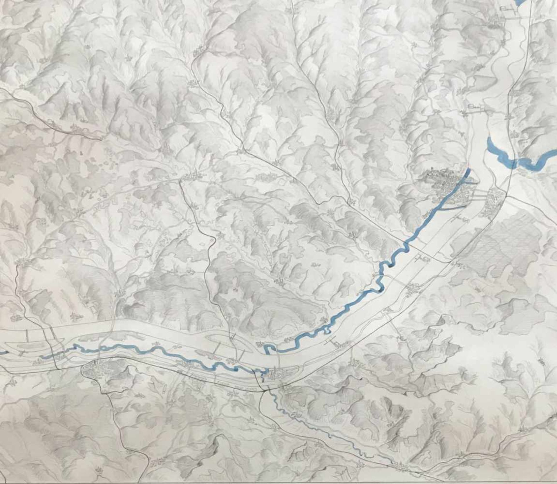 Übergroße, detaillierte Bleistiftzeichnung der Landschaft Regnitz bis Maindreieck mit Einzeichnung - Bild 6 aus 8