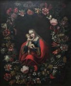 Unbekannter Künstler, Flamen oder Niederlande 17./18. Jh., Madonna im Blumenkranz, mit Tulpen,