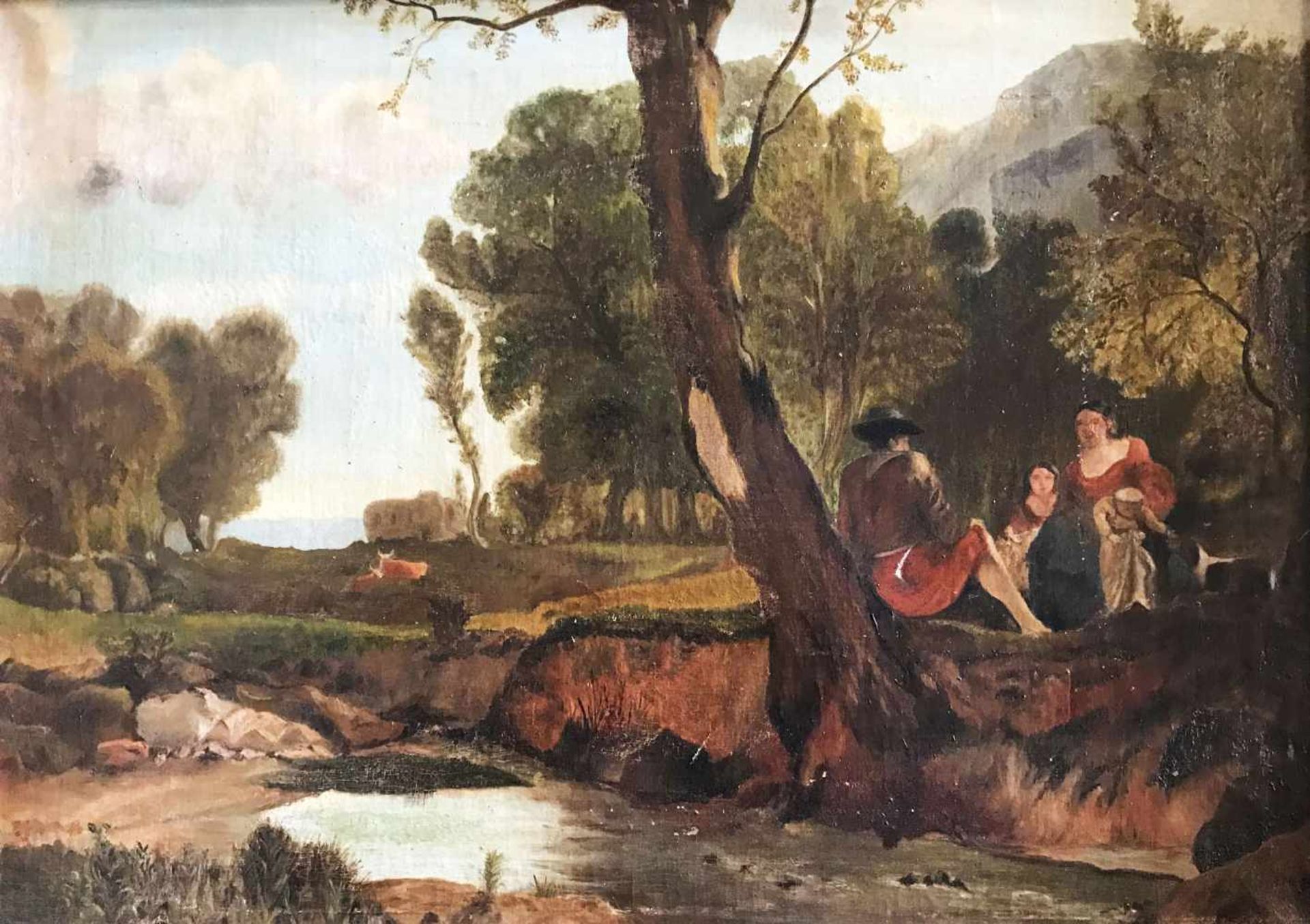 Barthélémy MENN (1815-1893) zugeschr., Landschaft mit Figurengruppe, bez. B. Menn, Öl/Lwd, 48 x 70