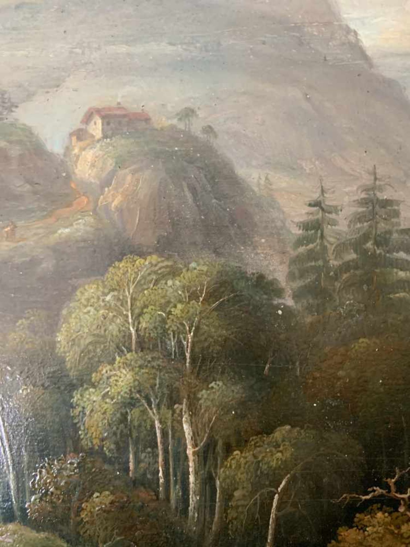 Unbekannter Maler, 19. Jh. Schweizer Landschaft / Landscape, Switzerland Alps. Öl auf Holz, - Image 4 of 4