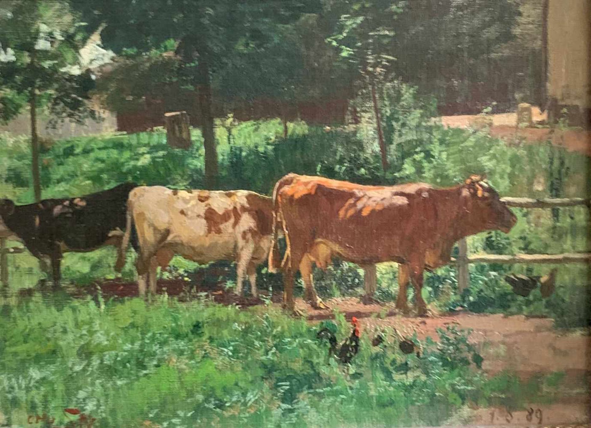 Otto STRÜTZEL (Dessau 1855 - 1930 München, deutscher Impressionist), Kühe auf der Weide, umgeben von