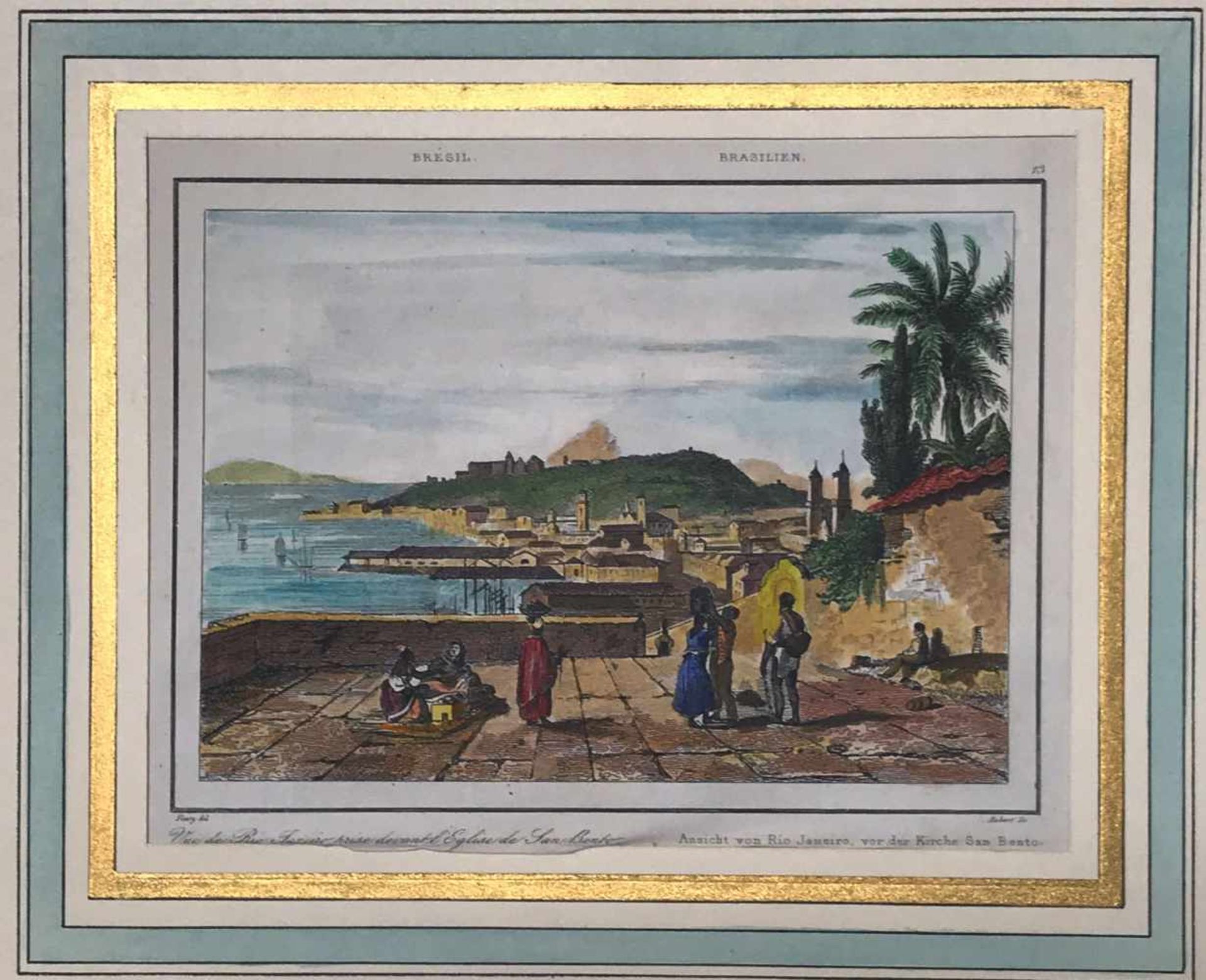 3 kolorierte Lithographien, Brasilien: Rio de Janeiro, Ansicht von Rio de Janeiro vor der Kirche San - Bild 2 aus 4