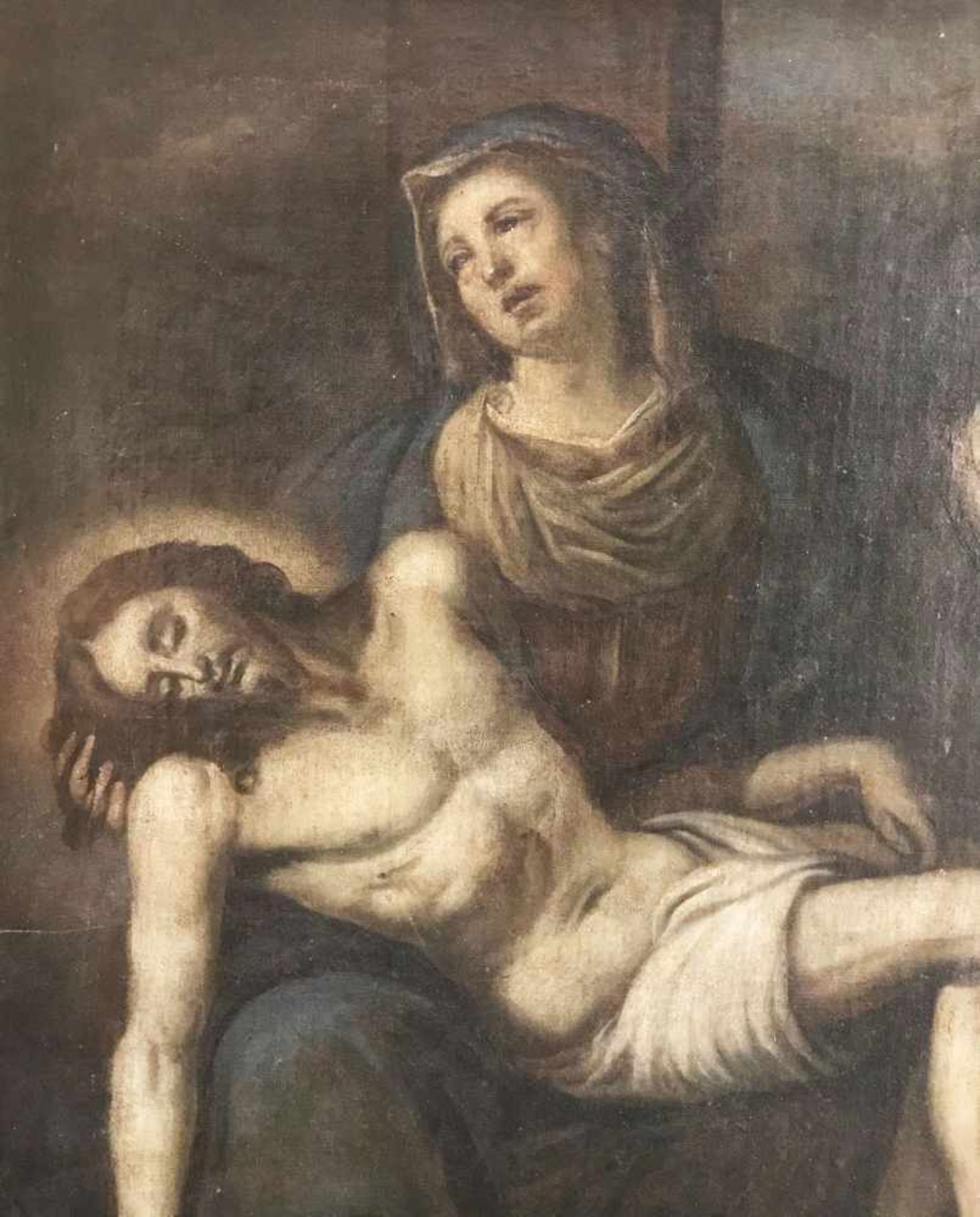 Unbekannter Künstler, 18. Jh., Pietà: In fahlem Licht die klagende Mutter Gottes mit dem Leichnam - Bild 2 aus 3