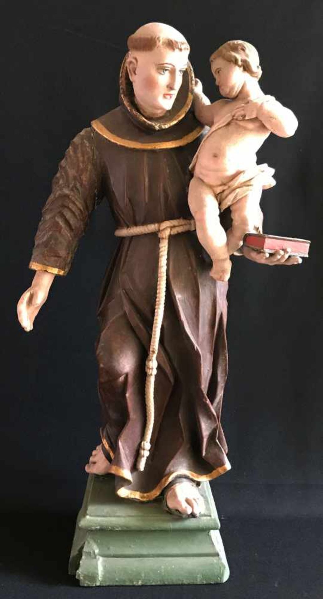 Hl. Franziskus mit Jesuskind auf dem Arm und einem Buch in der Hand, 18./19.Jh., Holz, Farbige