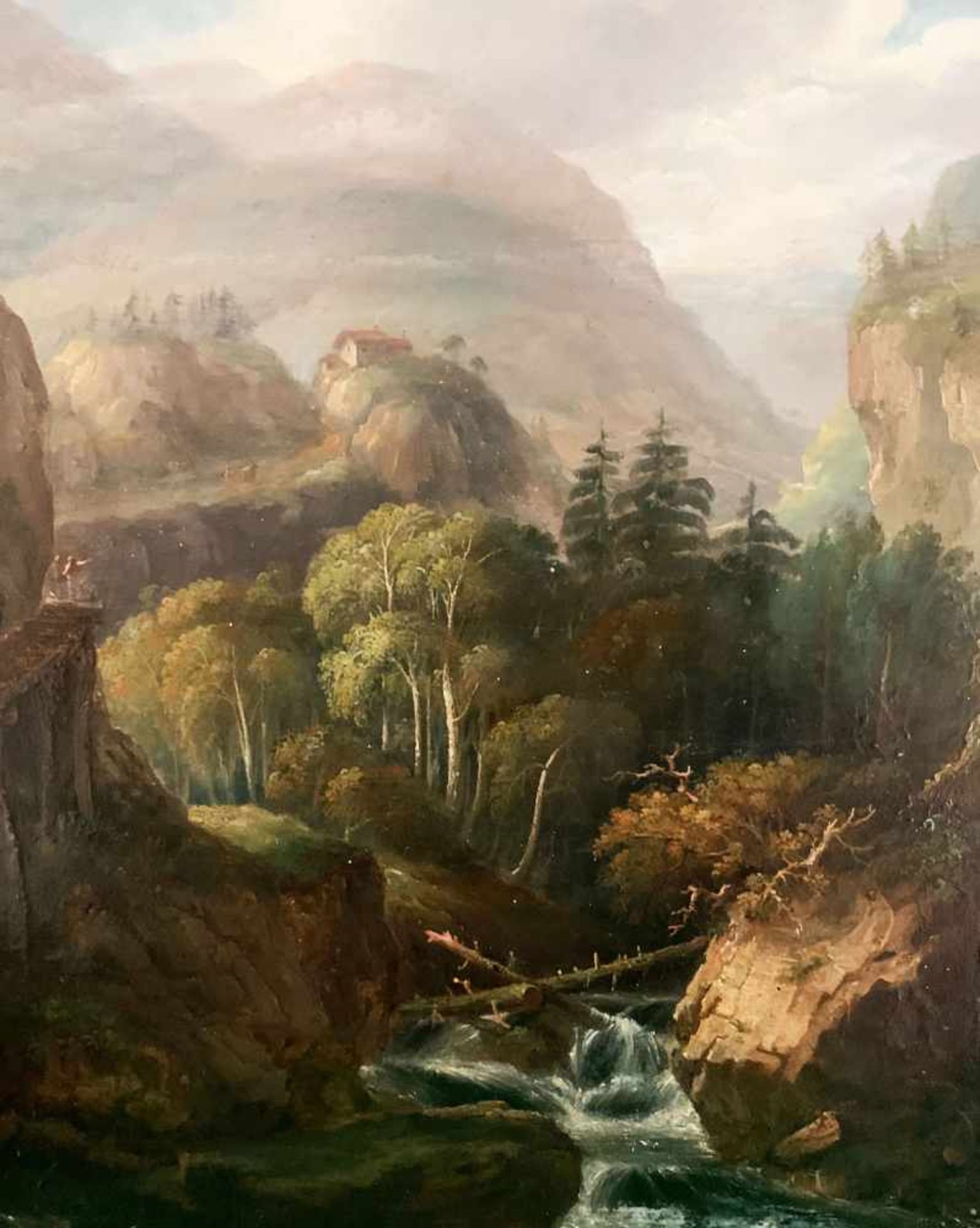 Unbekannter Maler, 19. Jh. Schweizer Landschaft / Landscape, Switzerland Alps. Öl auf Holz,