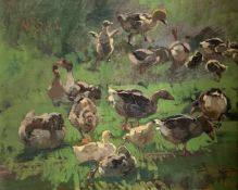 Otto STRÜTZEL (Dessau 1855 - 1930 München, deutscher Impressionist), Enten in einer Wiese am