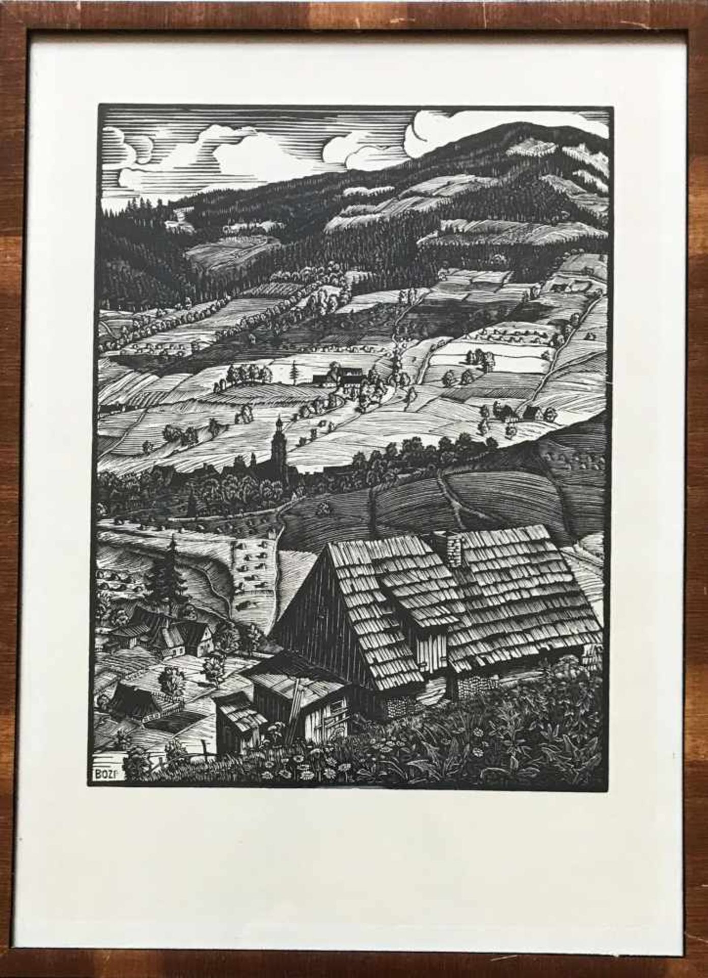 Bodo Zimmermann (1902-1945), Riesengebirgslandschaft, Holzschnitt, in der Platte sign. "Bozi", 25 - Bild 2 aus 2