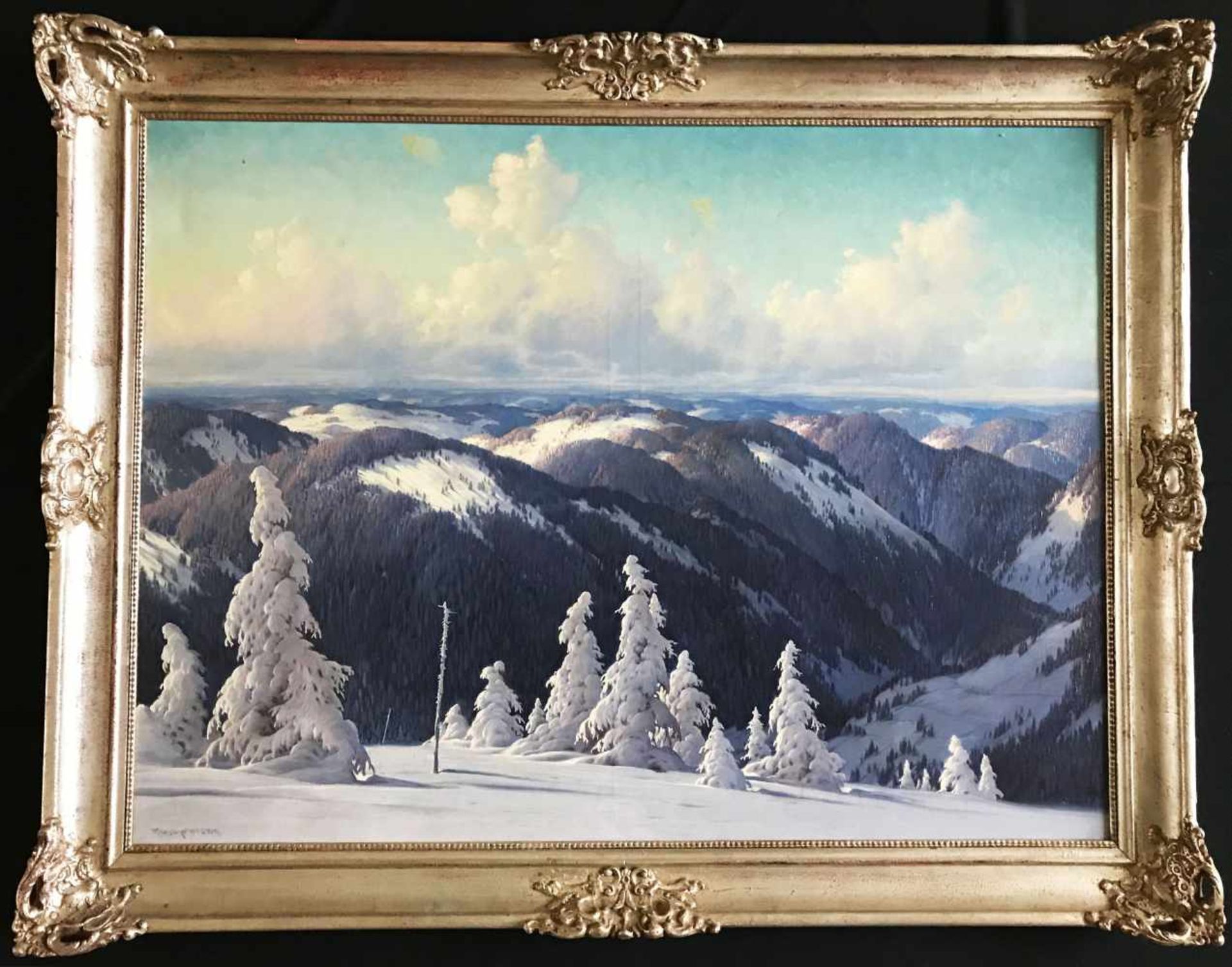 Karl HAUPTMANN (Freiburg 1880 - 1947 Todtnau), Schneelandschaft im Schwarzwald: Von einem Hang mit - Image 4 of 4