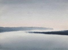 Ruth Waibel, Landschaft am Wasser, signiert und datiert (19)85, Aquarell, 16,5 x 22,5 cm
