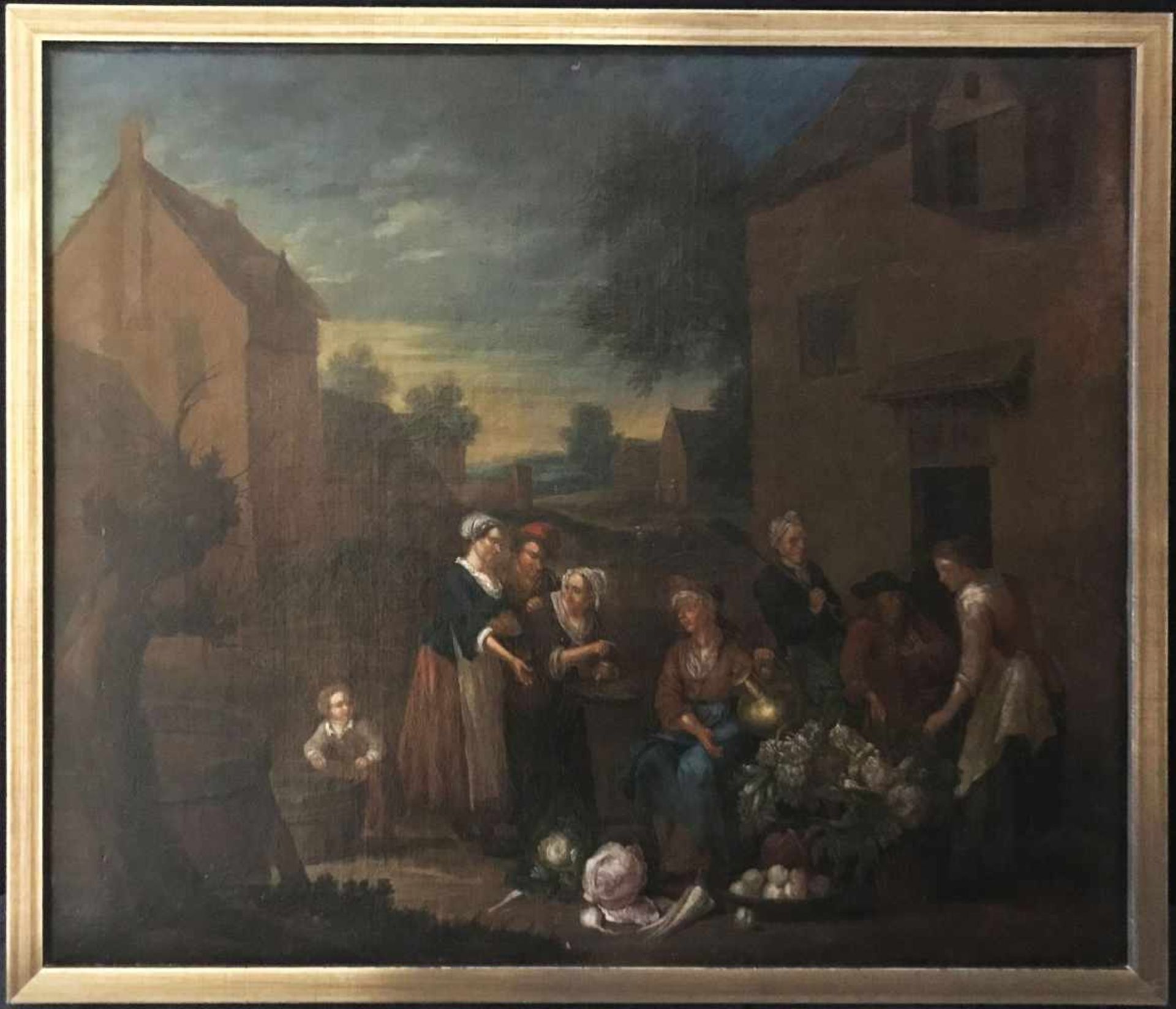 Unbekannter Maler, 18. Jh., Marktszene mit mehreren Figuren im Vordergrund, Öl/Lwd. aufgez., 51 x 60 - Bild 2 aus 2