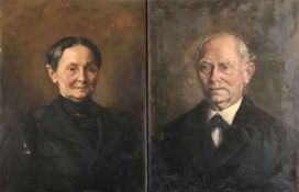 Unbekannter Künstler, 19. Jh., Paar Portraits: Älterer Herr und ältere Dame, der Mann signiert
