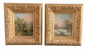 Eduard BOEHM (1830-1890), Paar Landschaften: Winter mit vereistem Bächlein, zugeschneiten Wiesen,