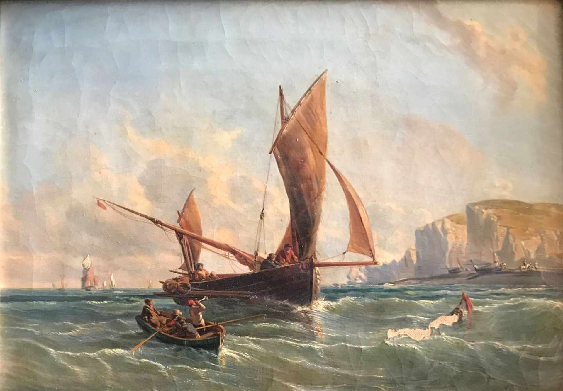 Unbekannter Künstler, 19. Jh., Meerlandschaft bzw. Seestück mit Kutter und Segelschiff vor