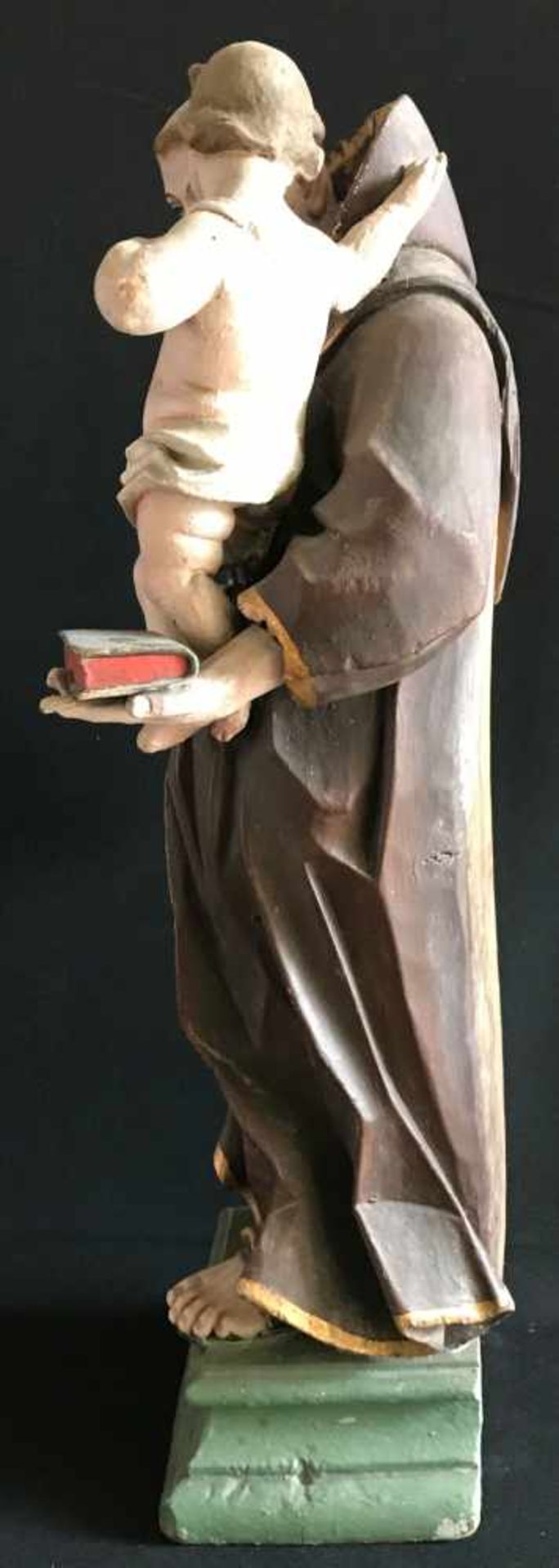 Hl. Franziskus mit Jesuskind auf dem Arm und einem Buch in der Hand, 18./19.Jh., Holz, Farbige - Bild 4 aus 6